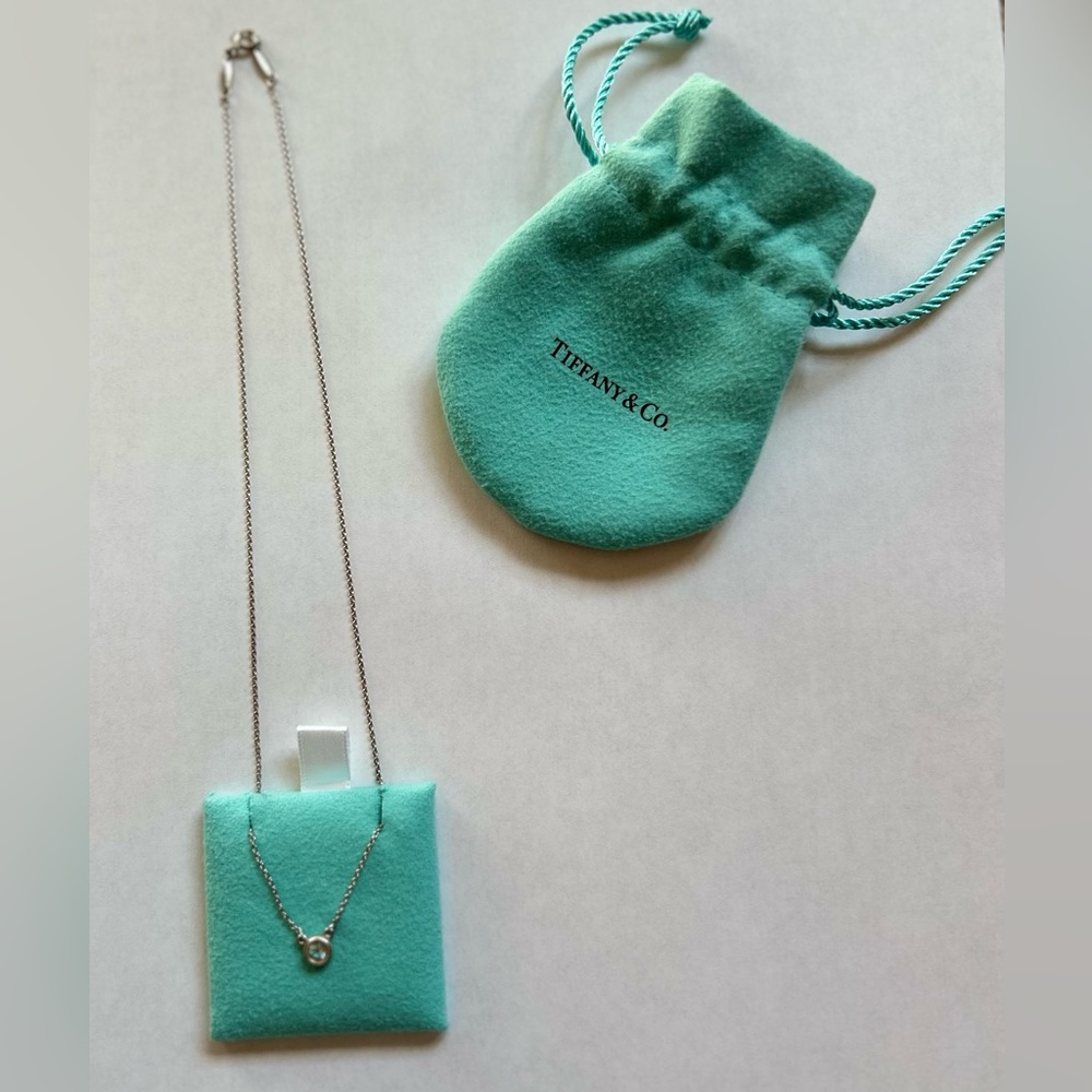 Authentic Tiffany & Co. aquamarine necklace with original satchel